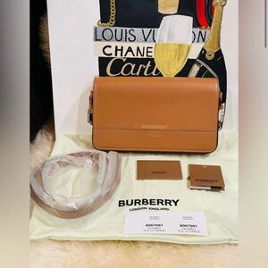 Burberry Leather Shoulder Bag w/ Dust Bag Nutmeg color Drop 31” NWT